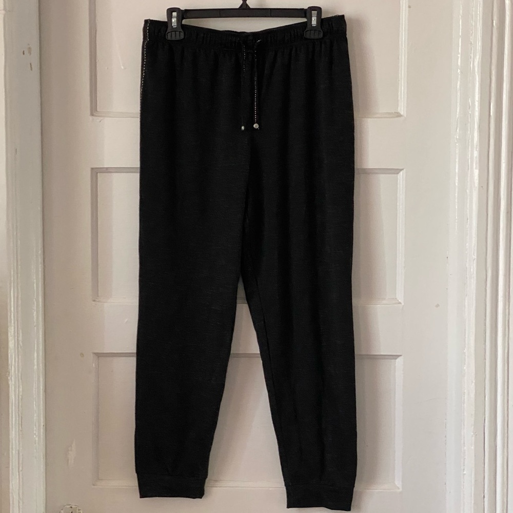 Max Studio Black Drawstring Joggers with Silver Accents Size Large - Picture 7 of 16